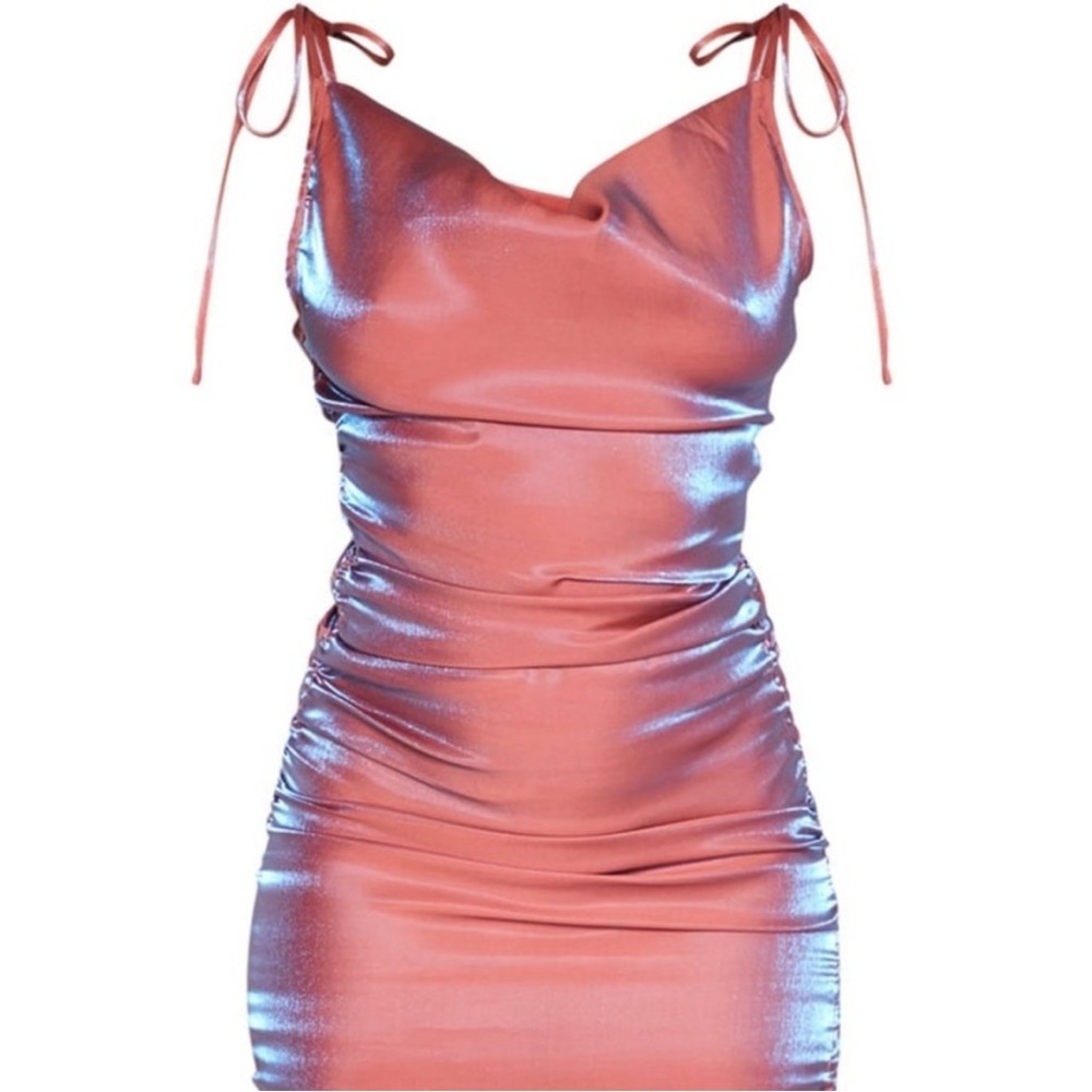 NWT Pretty Little Thing Pink Metallic Cowl Neck Maxi Dress Sz 6 - Picture 3 of 6